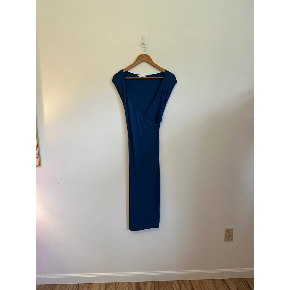 Diane von Furstenberg Blue Sleeveless Ruched Wrap ‎ V-Neck Midi Dress | Size 6
